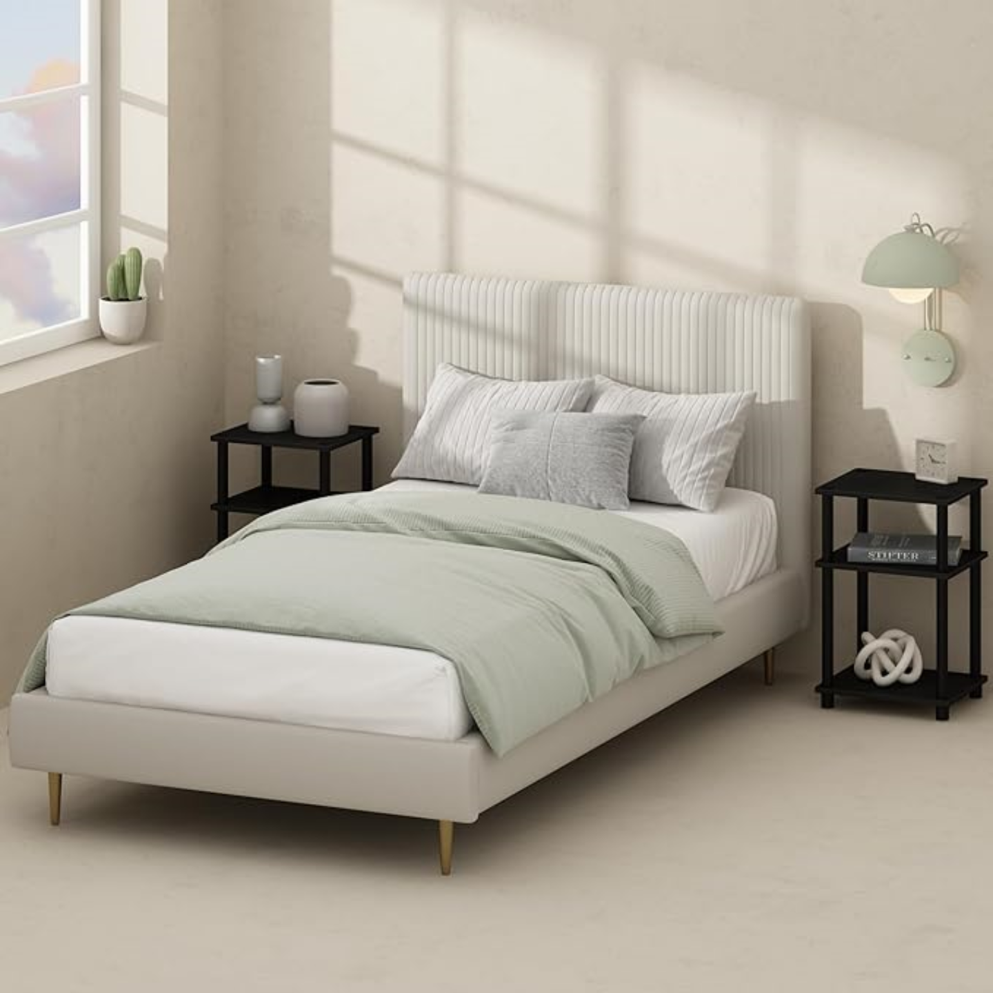 Modern Open Shelf Side Table with 3 Adjustable tiers, Lightweight Plastic Poles, Americano/Black Finish