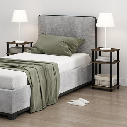 Modern Open Shelf Side Table with 3 Adjustable tiers, Lightweight Plastic Poles, Americano/Black Finish